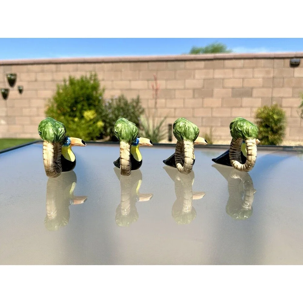 VTG 4 Toucan Palm Tree Napkin Rings Tikki Tropical Exclusively for Cardinal Inc